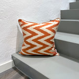 Silk Ikat Zigzag Cushion in Orange Color 