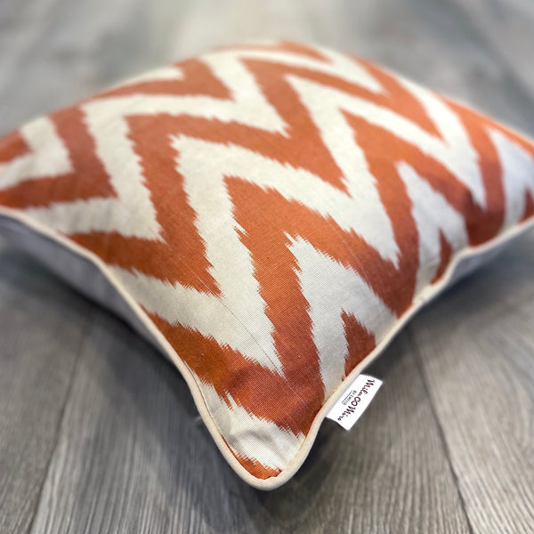 Silk Ikat Zigzag Orange Cushion with Piping