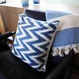 Silk Ikat Cushion Zigzag Blue made  with Silk and Cotton
