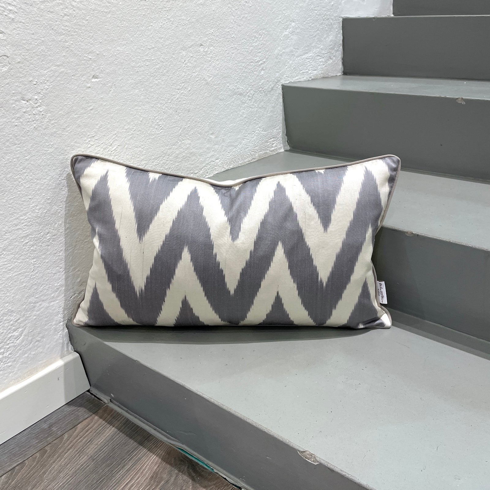 Silk Ikat Cushion Zigzag Grey Silk Ikat Pillow Zigzag Gray