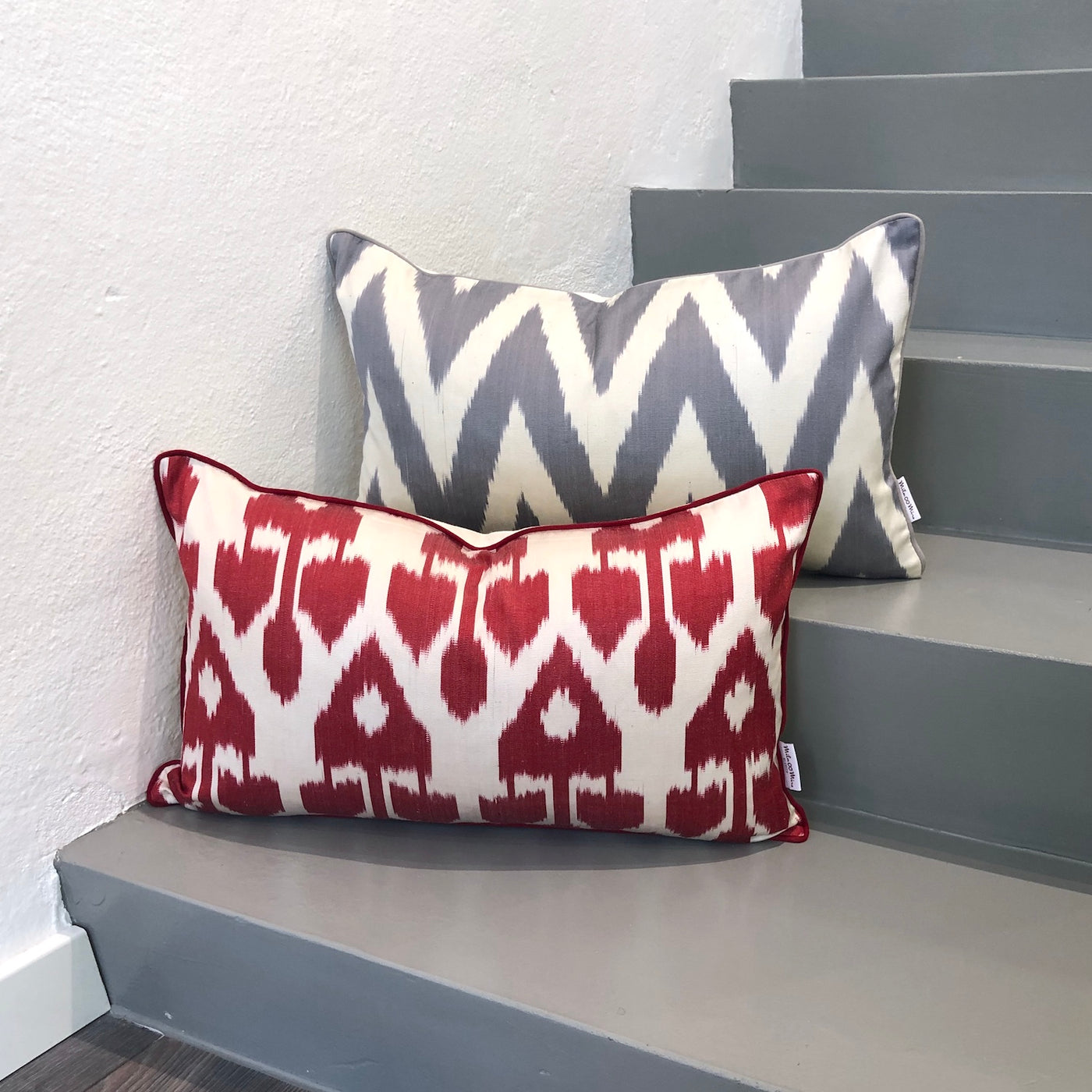 Silk Ikat Cushion Zigzag Grey Silk Ikat Pillow Zigzag Gray Mila Miro by Emelie