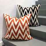 Black and Orange Zigzag Silk Ikat Cushion