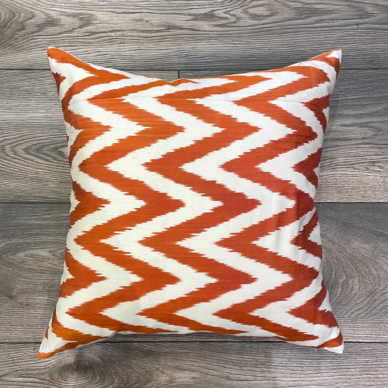 Beautiful Zigzag Orange Silk Ikat Cushion 