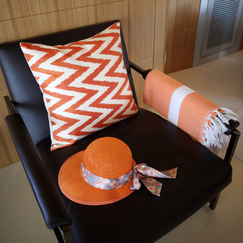 Silk Ikat Cushion in Orange Zigzag