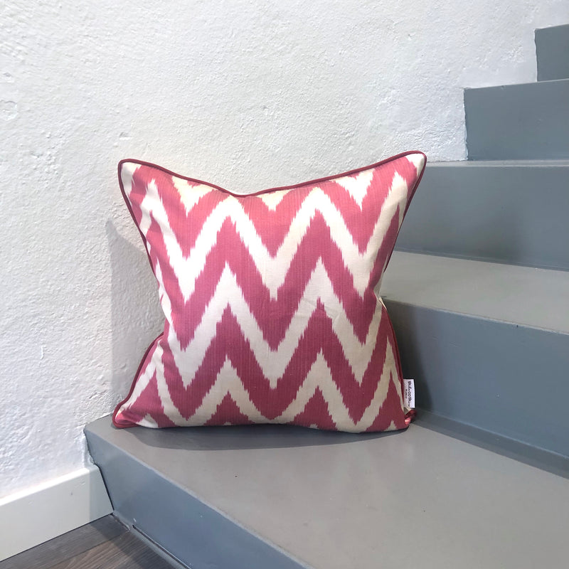 Zigzag Silk Ikat Cushion in Pink Color