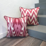 Designer Silk Ikat Cushion Zigzag Pink 