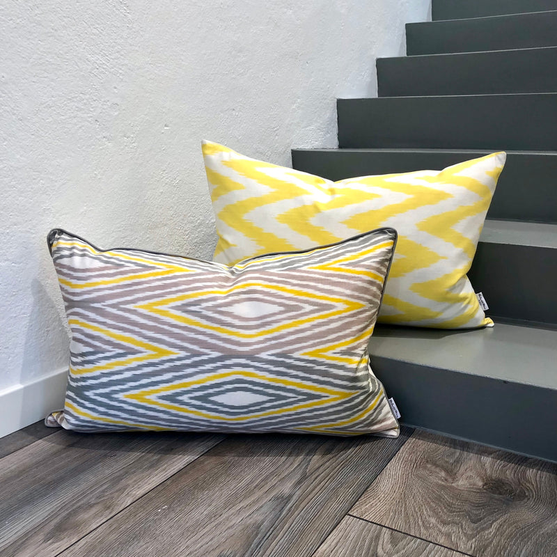 Unique Silk Ikat Pillow Zigzag Yellow 