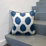 Contemporary Dots Silk Ikat Cushion in Blue Color