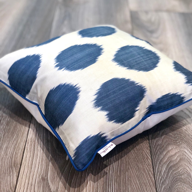 Unique Silk Ikat Cushion with Blue Piping 