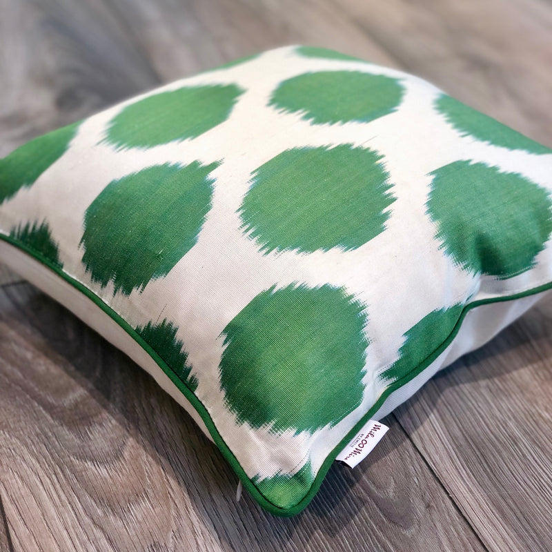 Green Dots Silk Ikat Cushion With Piping