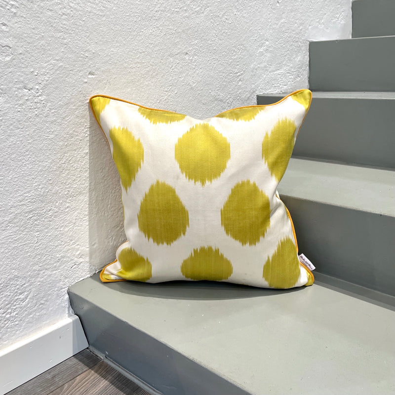 Silk Ikat Cushion in Limon Color Dots 