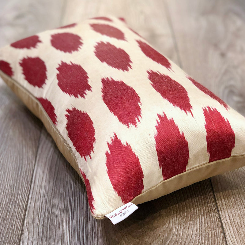  Red Dots Silk Ikat Cushion made with Handloomed Fabric