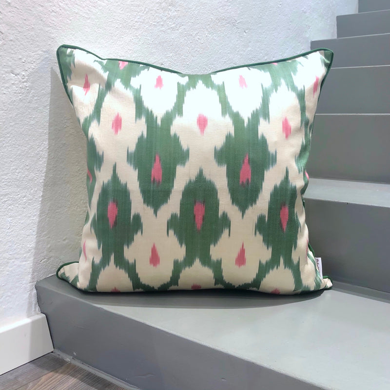 Designer Silk Ikat Cushion Spring Green