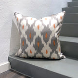 Silk Ikat Cushion Spring Silver | Front angle view