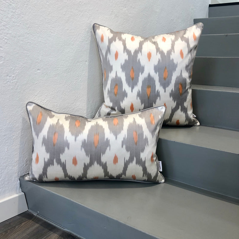 Silk Ikat Pillow in Spring Silver Color 