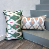 Green and Silver Silk Ikat Pillow 