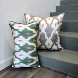 Unique Silk Ikat Cushion in Spring Silver and Green Color