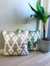Hand-embroidered Silk Ikat Cushion Spring Silver
