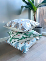Spring Blue, Green and Silver Color Silk Ikat Cushion 