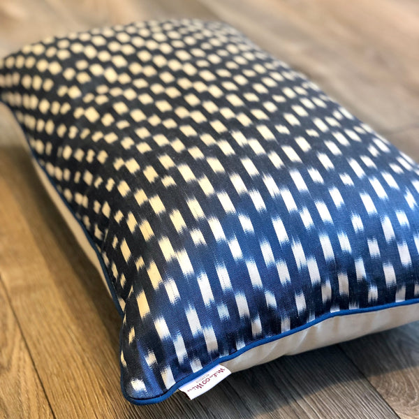 Silk Ikat Pillow Newbie Blue with Piping