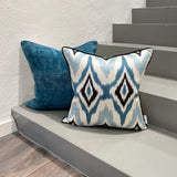 Geometric patterned Silk Ikat Cushion Blue Diamond 