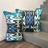 Designer Silk Ikat Cushion Azure  