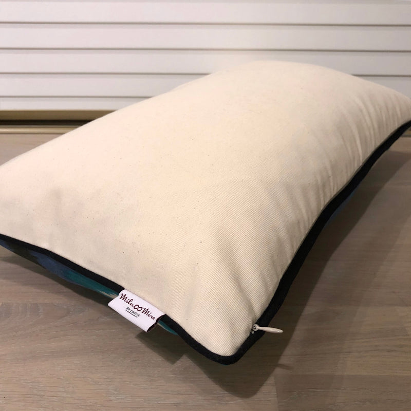 Linen backside of Silk Ikat Pillow Azure