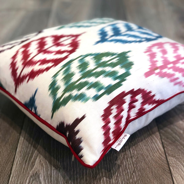 Colorful Silk Ikat Cushion Four Seasons with Piping