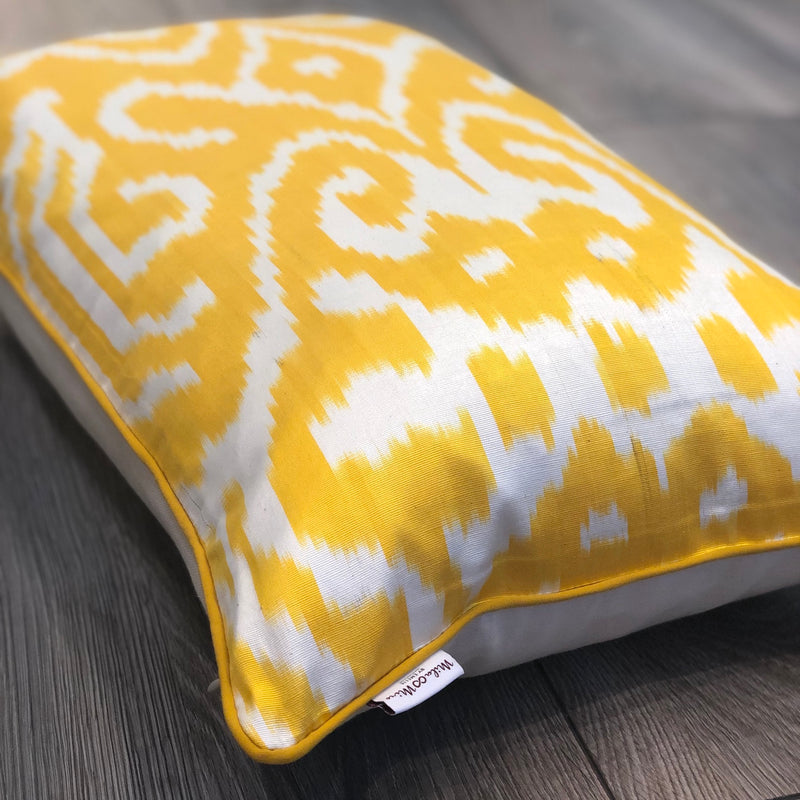 Silk Ikat Pillow Sunshine with Yellow Piping