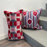 Silk Ikat Cushion Love with Velvet and Silk Fabric