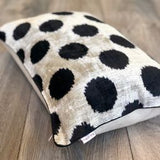 Velvet Ikat Pillow Dots Black with Piping