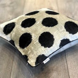 Velvet Ikat Cushion Dots Black with Piping