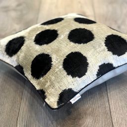Velvet Ikat Cushion Dots Black with Piping