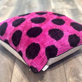 Velvet Ikat Cushion Dots Purple with amazing piping