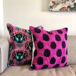 Contemporary Velvet Ikat Cushion Dots Purple 