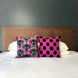 Geometric patterned Velvet Ikat Cushion Dots Purple 
