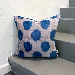Velvet Ikat Cushion Dots Blue 