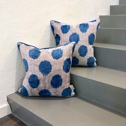 Dotted Velvet Ikat Cushions in Color Blue