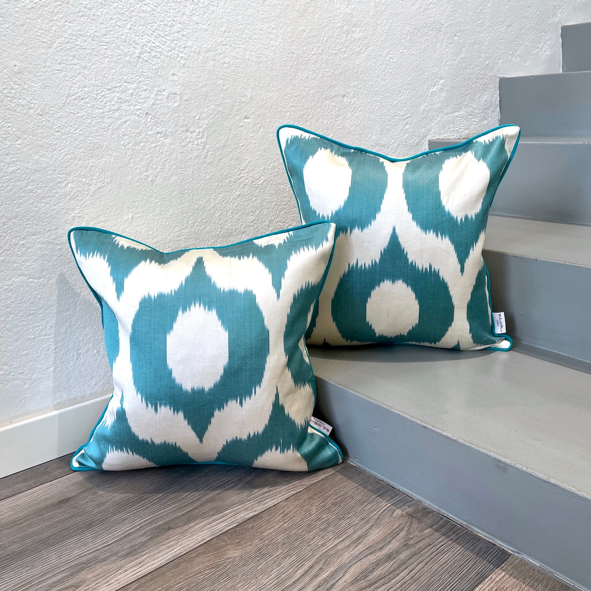 Blue and white ikat pillows best sale