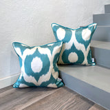 Amazing Silk Ikat Cushions Ogee Turquoise 