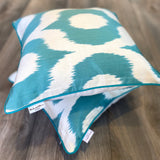 Hand embriodered Silk Ikat Pillow Ogee Turquoise