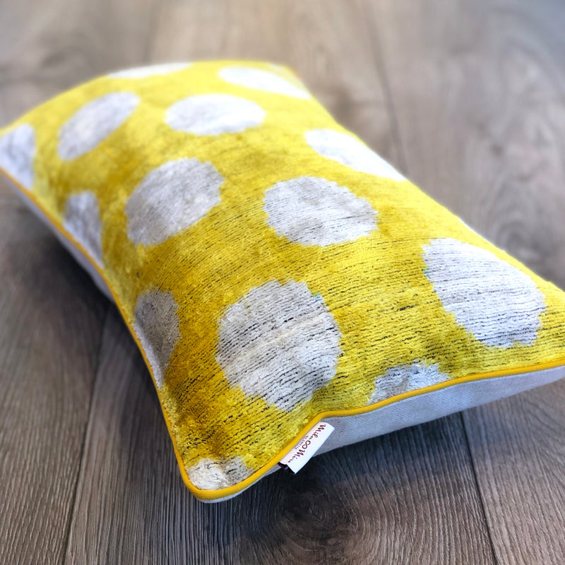 Velvet Ikat Pillow Dots Yellow with amazing Piping