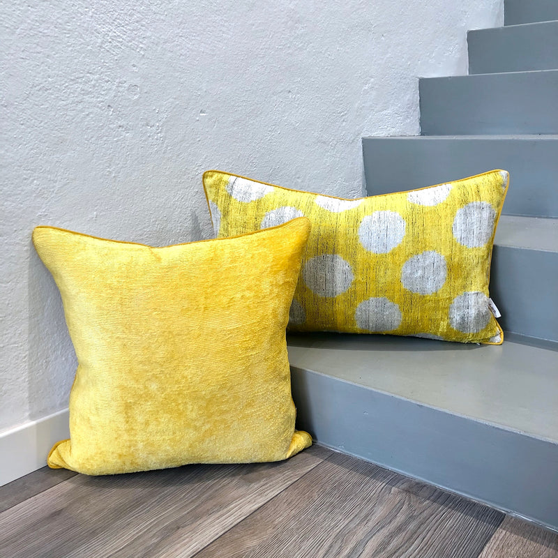 Designer Velvet Ikat Cushion Dots Yellow