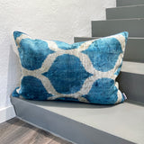 Velvet Ikat Cushion Blue Balance front