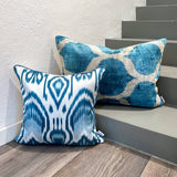 Velvet Ikat Cushion Blue Balance with cushion