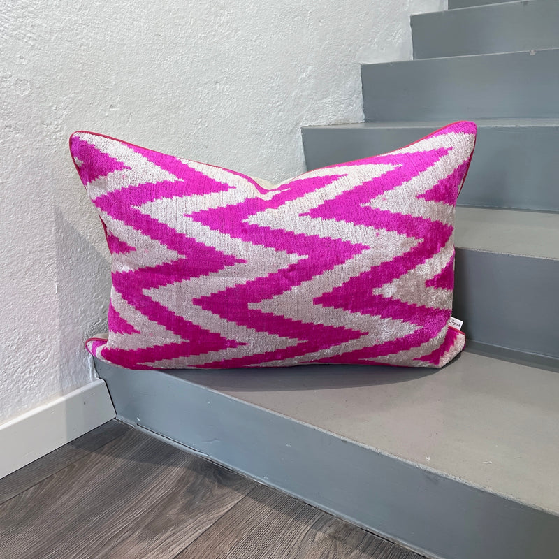 Velvet Ikat Pillow Zigzag Pink front