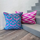 Velvet Ikat Cushion Zigzag Pink with other cushion