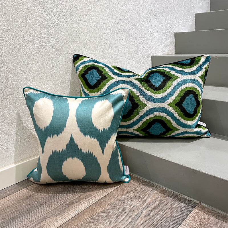 Velvet Ikat Pillow Aquamarine with cushion