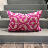  Velvet Ikat Pillow Pink Paradise on stairs