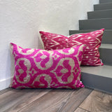 Velvet Ikat Pillow Pink Paradise on stairs